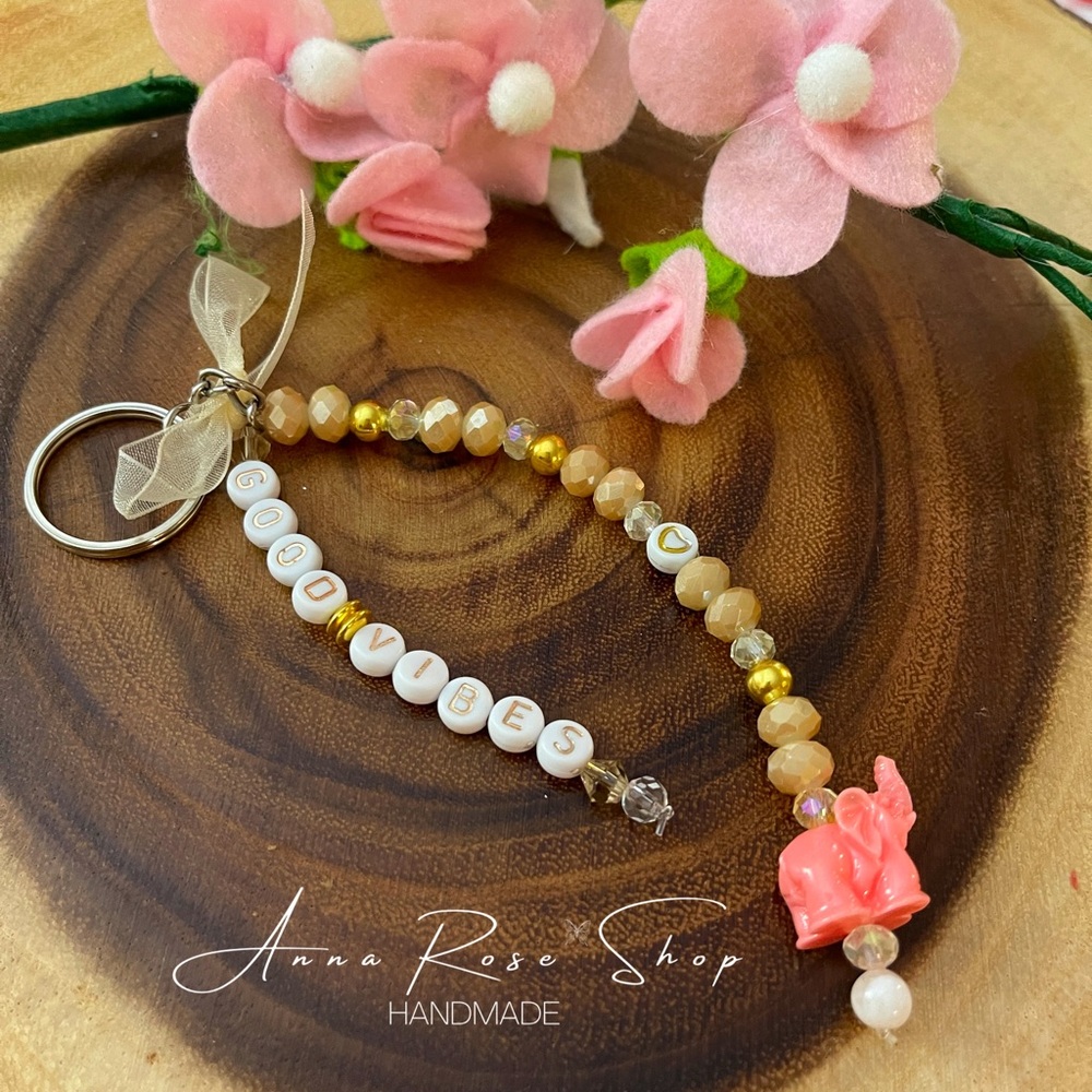Handmade KeyChain Pink Elefant Good Vibes